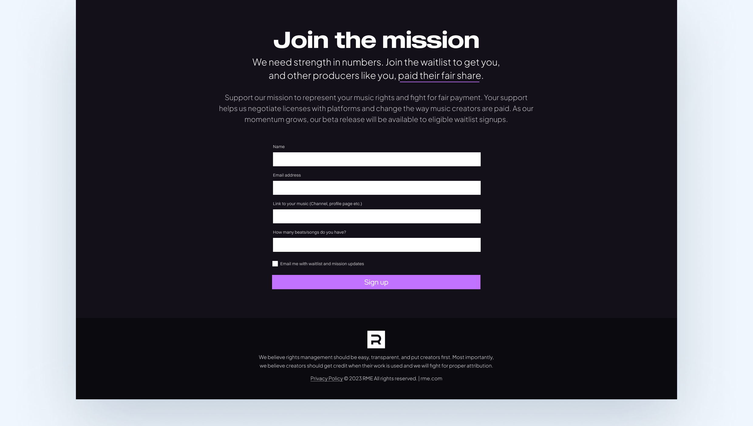 Campaign landing page signup